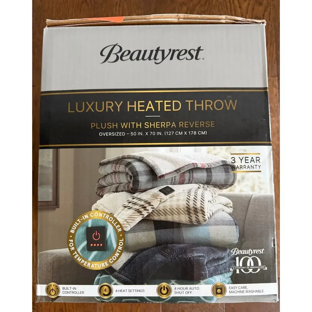 Beautyrest 50*70 Luxury Heated Washable Electric Lightweight Throw Blue Ogee